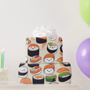 kawaii sushi rolls, sushi pattern wrapping paper