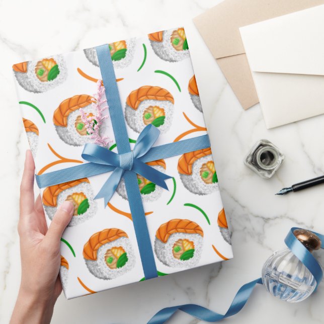 kawaii sushi rolls, sushi pattern wrapping paper (Gifting)