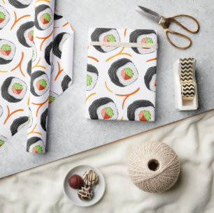 kawaii sushi rolls, sushi pattern wrapping paper