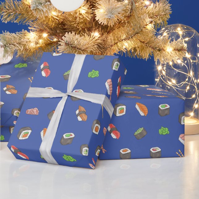 kawaii sushi rolls, sushi pattern wrapping paper (Holidays)