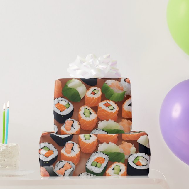 kawaii sushi rolls, sushi pattern wrapping paper (Party Gifts)