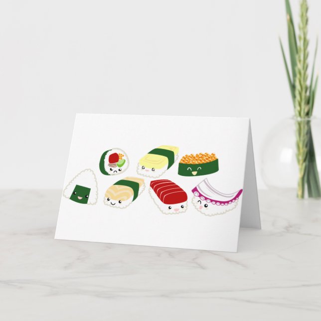 Kawaii Sushi with faces Card (Front)