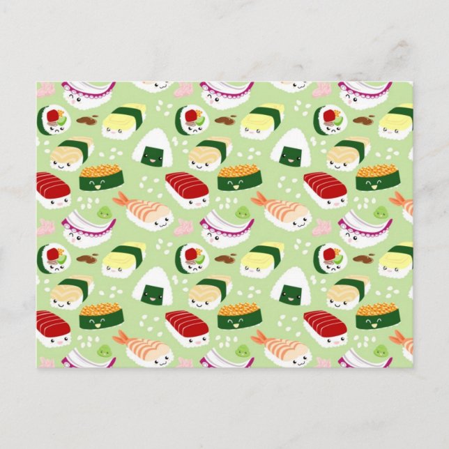 Kawaii Sushi with faces Postcard (Front)