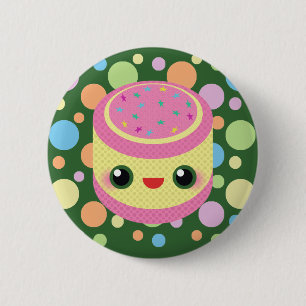 Kawaii  Sweet Custard Cake on Mod Bubble Dots 6 Cm Round Badge