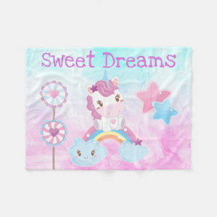 Kawaii Sweet Dreams Unicorn Rainbow Cloud Fleece Blanket
