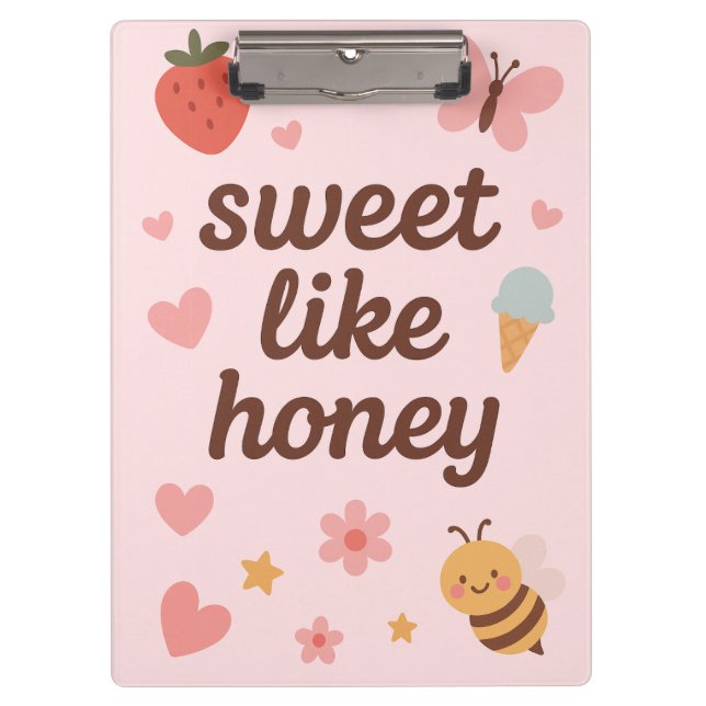 Kawaii Sweet Girl Pink Bee Aesthetic – Cute Design Clipboard (Front)