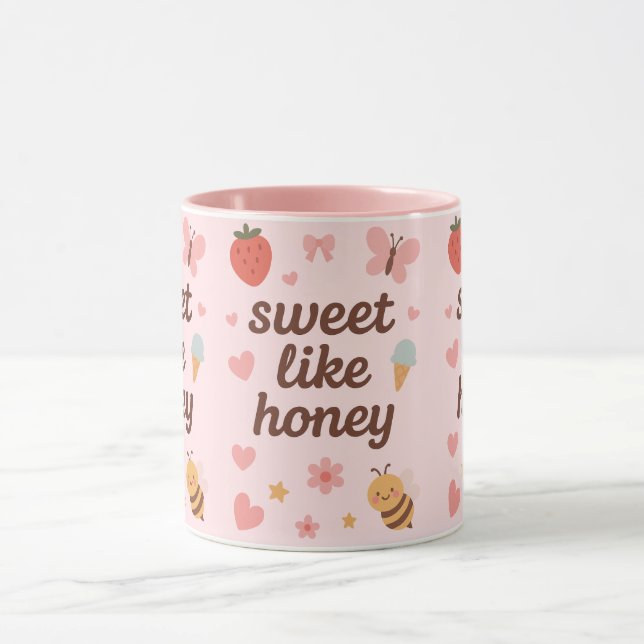 Kawaii Sweet Girl Pink Bee Aesthetic – Cute Design Mug (Center)