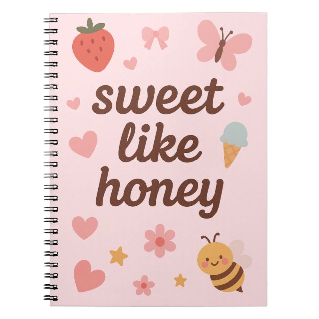 Kawaii Sweet Girl Pink Bee Aesthetic – Cute Design Notebook (Front)