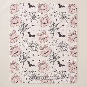 Kawaii Sweet Pink Spooky Halloween Pattern Sherpa Blanket