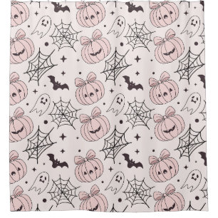 Kawaii Sweet Pink Spooky Halloween Pattern Shower Curtain