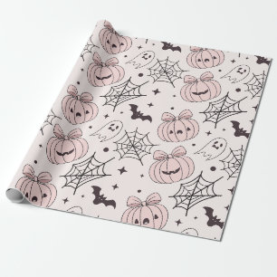 Kawaii Sweet Pink Spooky Halloween Pattern Wrapping Paper