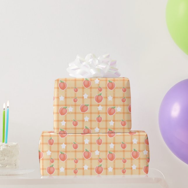 Kawaii Sweet Summer Peach Pattern Wrapping Paper (Party Gifts)