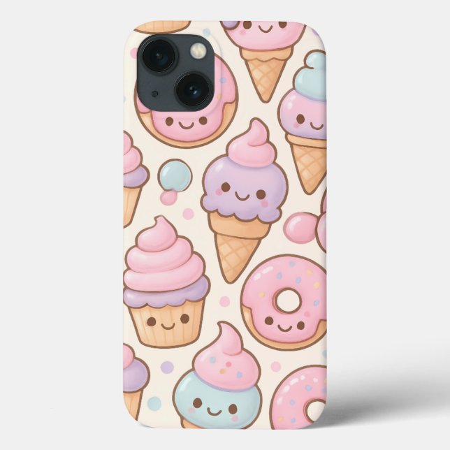 Kawaii Sweet Treats Pattern – Smiling Cupcakes Case-Mate iPhone Case (Back)