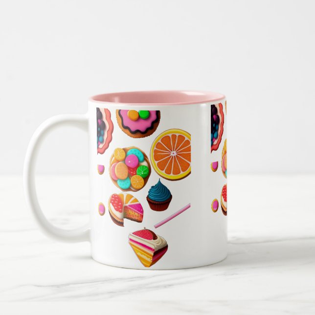 "Kawaii Sweets Sip in Sweetness and Cuteness Two-Tone Coffee Mug (Left)