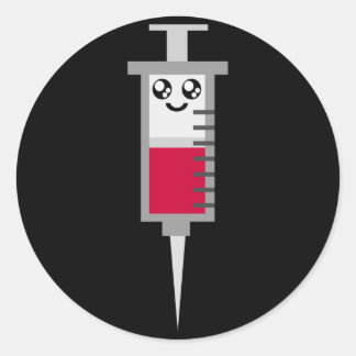 KAWAII SYRINGE SHOT MEDICAL HAPPY FACE CLASSIC ROUND STICKER