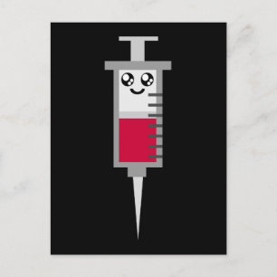 KAWAII SYRINGE SHOT MEDICAL HAPPY FACE POSTCARD