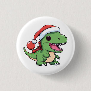 Kawaii T-Rex Dinosaur in Christmas Hat 3 Cm Round Badge