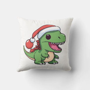 Kawaii T-Rex Dinosaur in Christmas Hat Cushion