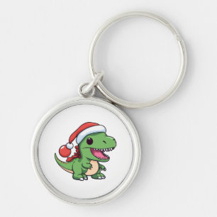 Kawaii T-Rex Dinosaur in Christmas Hat Key Ring
