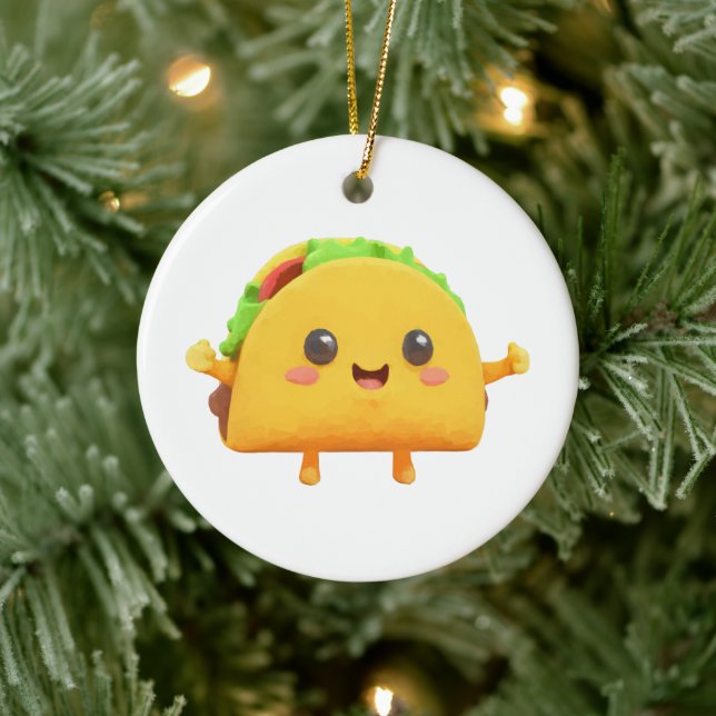 Kawaii Taco Ceramic Ornament (Tree)