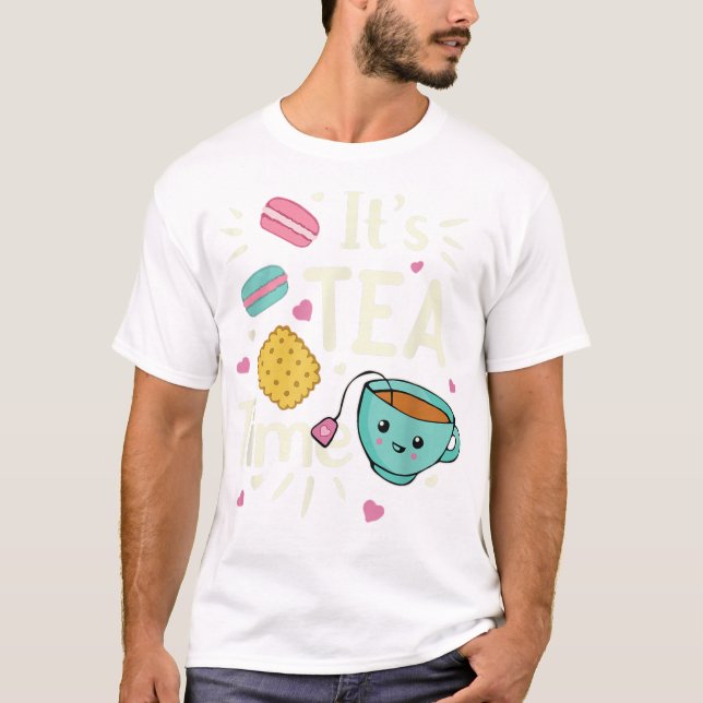 Kawaii Tea Cookie  Macarons Tea Time TShirt (Front)