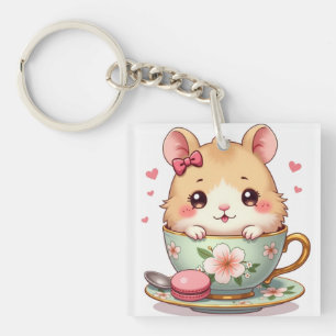 Kawaii Teacup Hamster – Cute Pastel Animal Key Ring