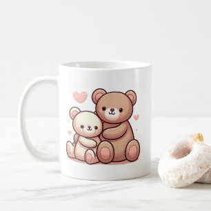 Kawaii Teddy Bear Hug Art Coffee Mug