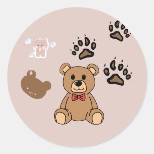 Kawaii Teddy Bear Illustration Classic Round Sticker