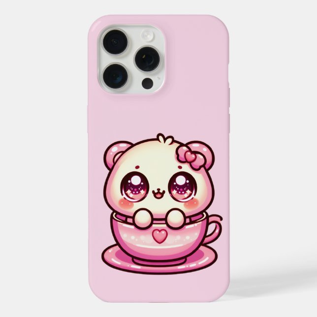 Kawaii Teddy Bear in a Cup iPhone Case (Back)