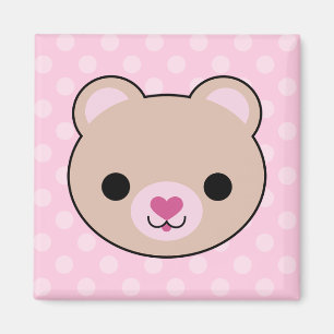 Kawaii Teddy Bear Pink Polka Dots Magnet