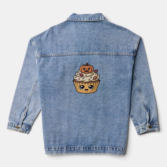 kawaii thanksgiving cupcake Oversized T-Shirt Denim Jacket (Back)
