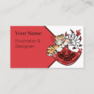 Kawaii Tiger and Kitsune Nine Tailed Fox Business Card