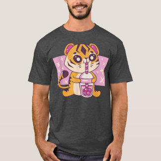 Kawaii Tiger Baby with Boba Tea Cute Japanese Grap T-Shirt