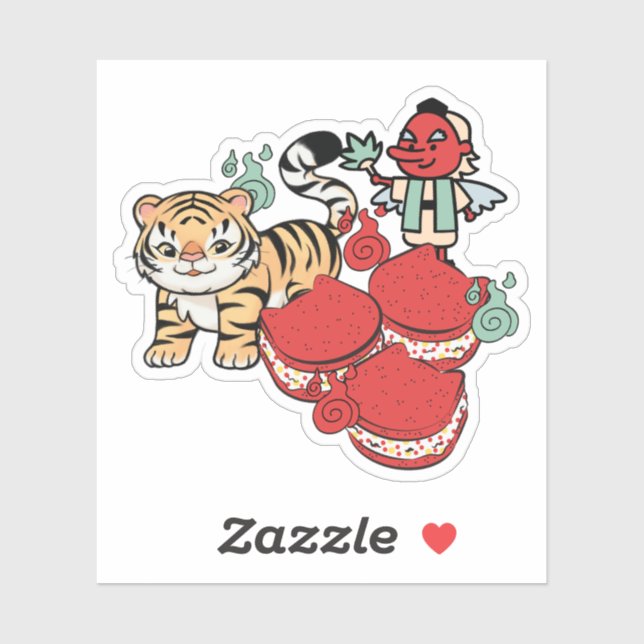 Kawaii Tiger, Tengu & Cat Macarons (Sheet)