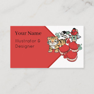 Kawaii Tiger, Tengu & Cat Macarons Business Card