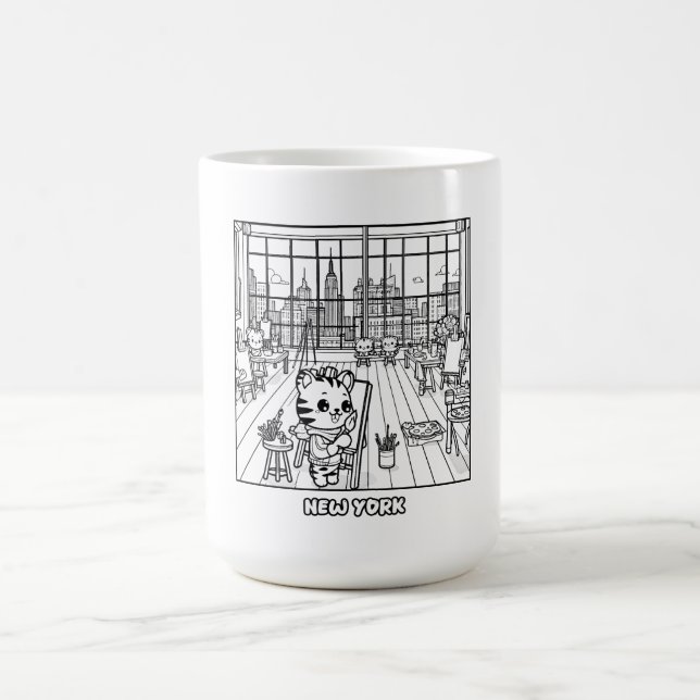 Kawaii Tigers at an Art Studio in New York  Coffee Mug (Center)