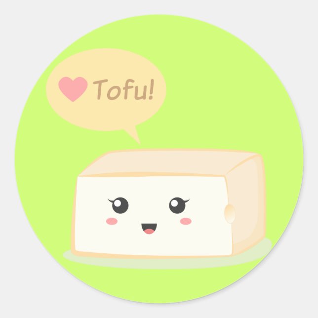 Kawaii tofu asking people to love tofu classic round sticker (Front)