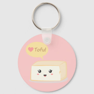 Kawaii tofu asking people to love tofu key ring