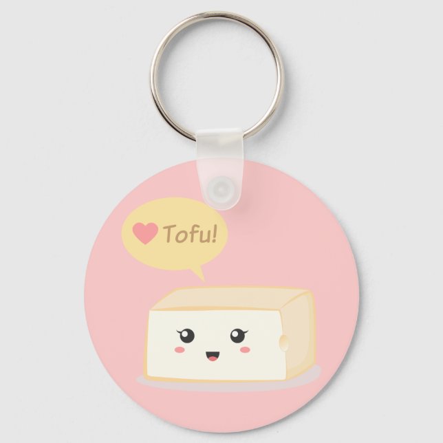 Kawaii tofu asking people to love tofu key ring (Front)