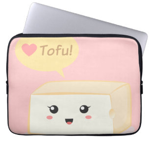 Kawaii tofu asking people to love tofu laptop sleeve