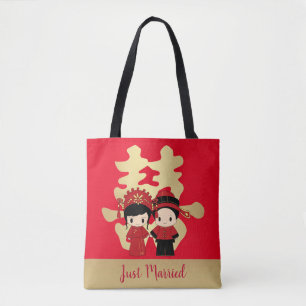 Kawaii Traditional Chinese Wedding Couple Tote Bag