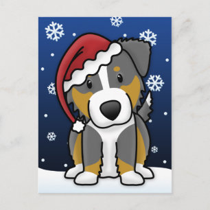 Kawaii Tri Australian Shepherd Christmas Postcard