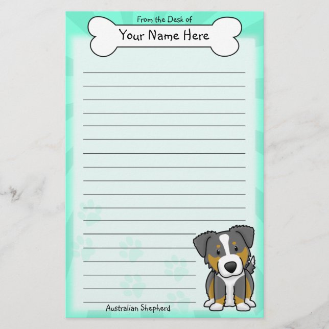 Kawaii Tri Colour Australian Shepherd Stationery (Front)