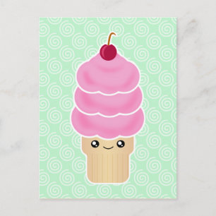 Kawaii triple scoop ice cream postcard