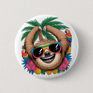 Kawaii Tropical Sloth – Cute Summer Vibes Rainbow 6 Cm Round Badge