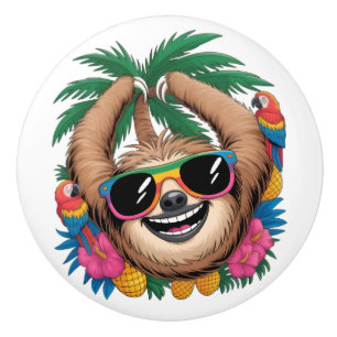Kawaii Tropical Sloth – Cute Summer Vibes Rainbow  Ceramic Knob