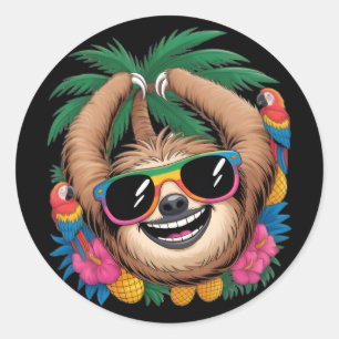 Kawaii Tropical Sloth – Cute Summer Vibes Rainbow  Classic Round Sticker