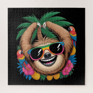 Kawaii Tropical Sloth – Cute Summer Vibes Rainbow Jigsaw Puzzle