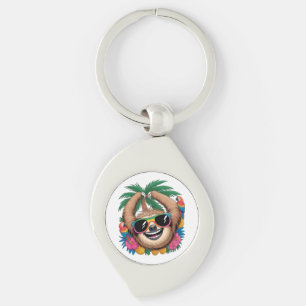 Kawaii Tropical Sloth – Cute Summer Vibes Rainbow  Key Ring