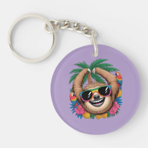 Kawaii Tropical Sloth – Cute Summer Vibes Rainbow Key Ring